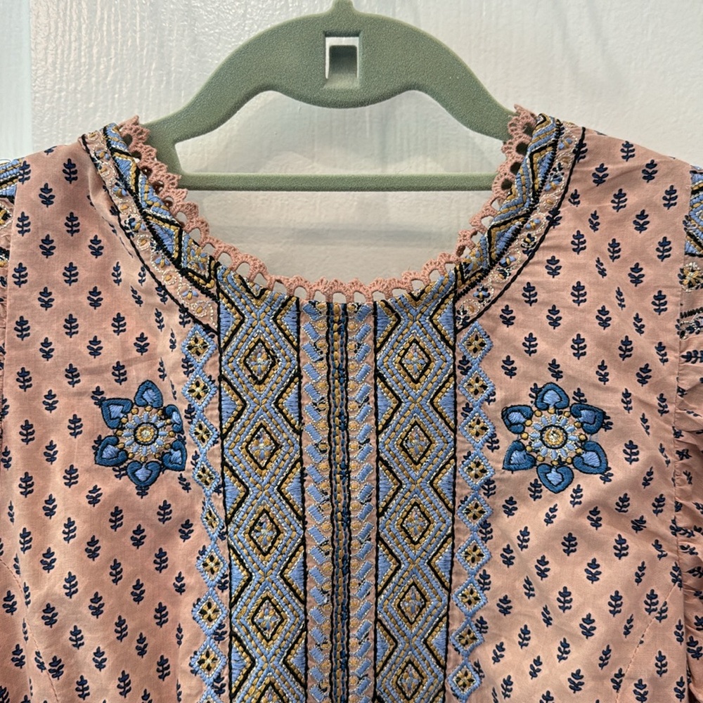 Brand new Anthropologie Embroidered Pattern Peach Mini Dress - Picture 7 of 13